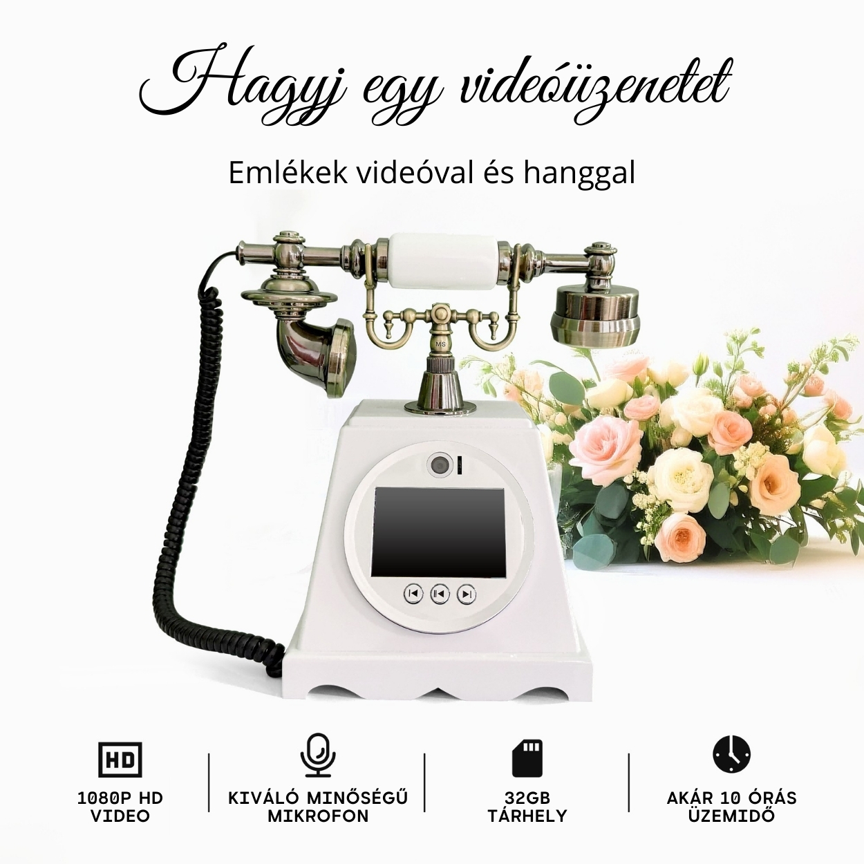 videós telefonos vendégkönyv esküvőre – 1080p videó rögzítésű retro telefon vendégüzenetekhez